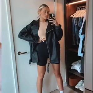 Missguided Oversized Black Faux Leather Long Vintage Biker Jacket